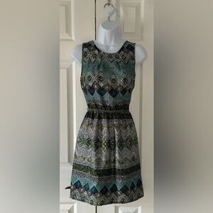 AQUA Geometric Print Sleeveless Dress Racerback Medium